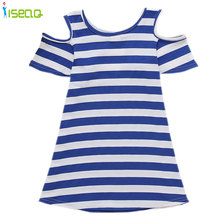Girls Dresses Summer 2016 Cotton Girl Dress Kids Dresses Toddler One Piece Blue white Striped Robe Enfant Clothing BD024