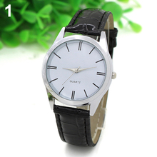 Moda mujer Faux Leather Band ronda Dial cuarzo analógico reloj de pulsera ocasional 2DLQ