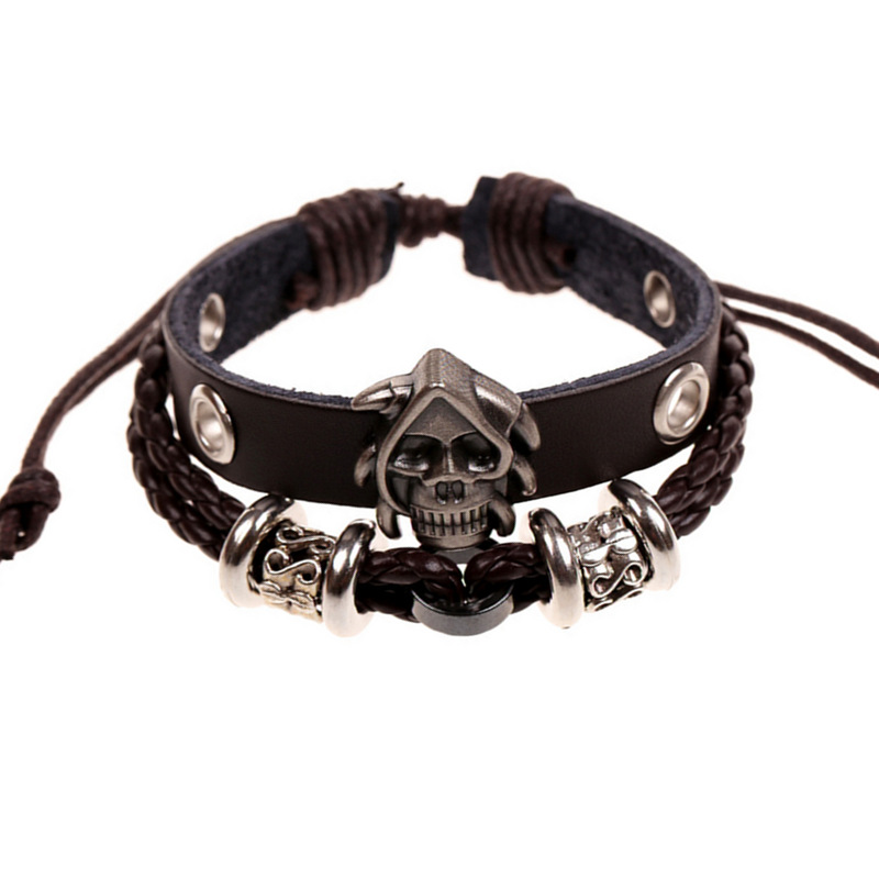 men bracelet leather 2015 skull leather bracelet