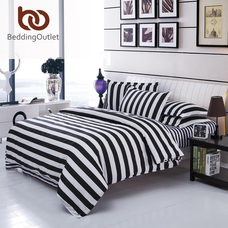 New Arrival Striped Bedclothes White And Black Cotton Quilt Cover Soft Printed Bedding Set 3pcs Or 4pcs Wholesale