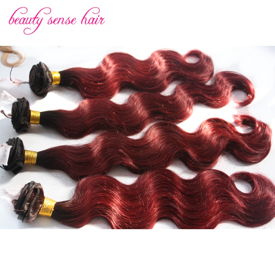 Beautiful Brazilian Body wave hair weaving 100% virgin Brazilian Human hair extensions Ombre #1b/#99j Red hair weaving on sale