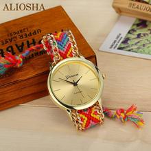 Aliosha 13 colores cuerda trenzada pulsera de ginebra relojes hecho a mano de la amistad para relojes de cuarzo oro mira venta al por mayor