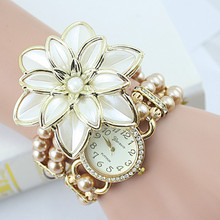 Hot Sale Flowers Double Pearl Bracelet Watch High Quality Electronic Wrist Watches Women Watches Top Brand