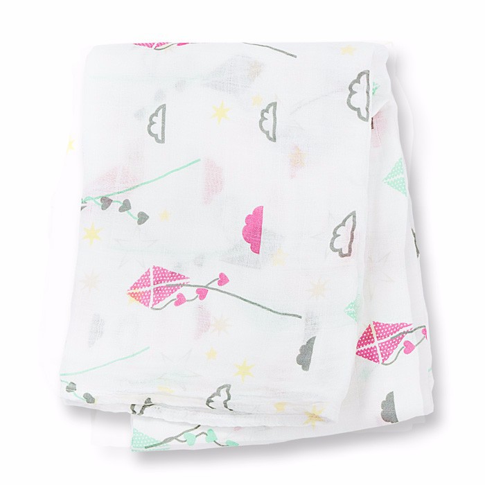 LJ103-Pink-Kites-Bamboo-Muslin-Swaddling-Blanket-Fold