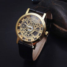 Luxury Kings Gold Silver Hollow Skeleton Genuine Leather Dress Quartz Watch Wrist Watch for Men Male Women Ladies Black Brown