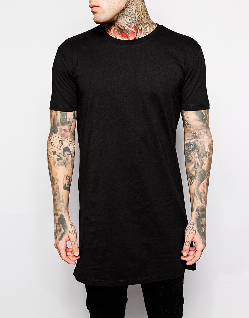 Men Rock Longline T Shirt Extended Length T Shirt O Neck Longline Tshirt Summer Style Mens Hip 