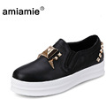 2015 Spring Women Shoes PU Platform Shoes Metal Rivets Red Black White Loafers Shoes a Pedal