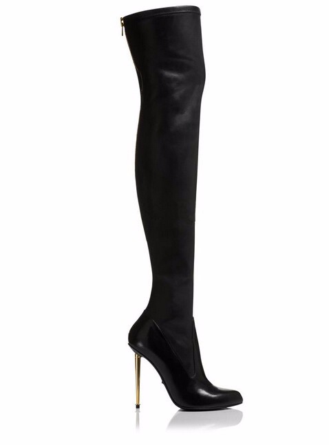 over the knee black leather high heel boots