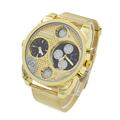 Gold Golden Full Stainless Steel Mesh Strap Wristwatch Dual Time Zone Army Military Men s Watches