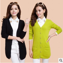 women jacket Ms. spring new cashmere V-neck long cardigan coat free shipping