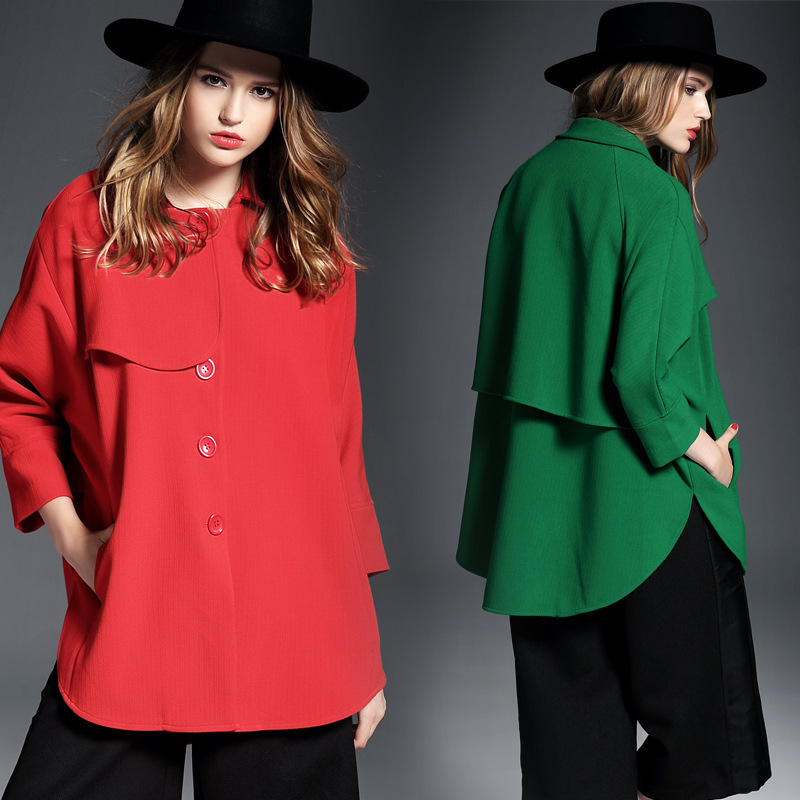 Europe station 2015 new autumn and winter in Europe and America solid nine points sleeve jacket coat Q151532