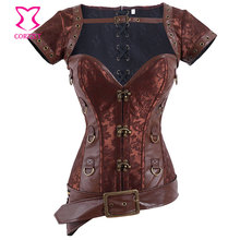Brown Steel Boned Corset Plus Size Burlesque Costume Steampunk Gothic Clothing Corselet Overbust Corsets Espartilhos E Corpetes