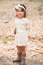 flower girl dress,rustic country cream toddler dress,Off white Cotton Lace dress,crochet hollow girls lace dress