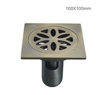 Free shipping Bathroom accessories deodorant Brass square Antique Brass floor drain 100mm*100mm Q8909-50G