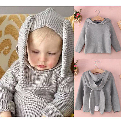 2016 Infant Baby Boys Girls Children Kids Knitted Hooded Rabbit Winter Autumn Pullovers Turtleneck Warm Outerwear Boy Sweaters