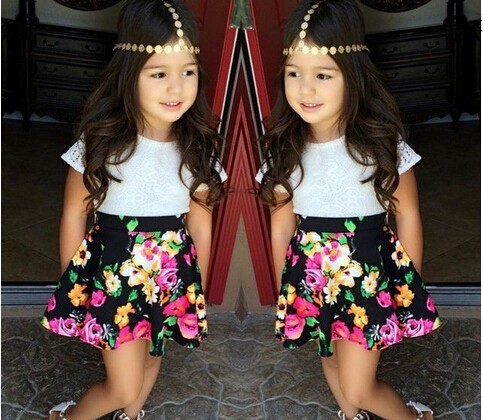 2015 Summer new Girls clothing set Baby Girl s clothing sets Fashion Children dresses kids flower