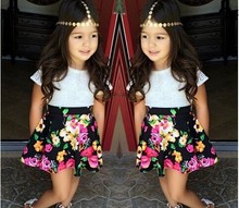 2015 Summer new Girls clothing set Baby Girl s clothing sets Fashion Children dresses kids flower