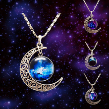 LACKINGONE Fashion Jewelry Choker Necklace Glass Galaxy Lovely Pendant Silver Chain Moon Necklace & Pendant 2014 AliExpress Sale