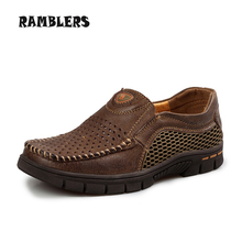 Summer Style Breathable Genuine Leather Shoes For Men Slip On Soft Slip On Flat Shoes High Quality Men Casual Shoes Size 39-44