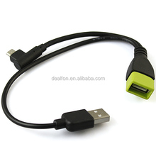 Color USB A Female to 90-Degree Micro-B Male and USB A Male OTG Smartphone Adapter Cable
