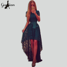 2015 Women New Fashion Summer Dress Asymmetrical Patchwork Dress Hollow Out Short Sleeve O Neck Lace Maxi Dresses