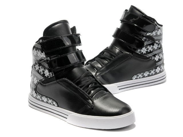 Wholesale Sup TK Society Black White Snow Flake Full Leather High Top Skate Shoes_1