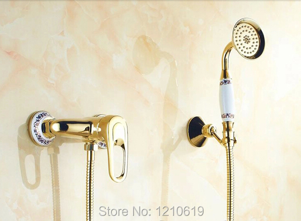 New Arrival Euro Style Golden Polished Shower Faucet Mixer Tap W/ Ceramics Hand Shower Bath Facuet Ceramics Base Wall Mounted