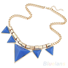 Womens Unique Jewelry Gold Metal Triangle Gems Necklace Pendants Chain 0336
