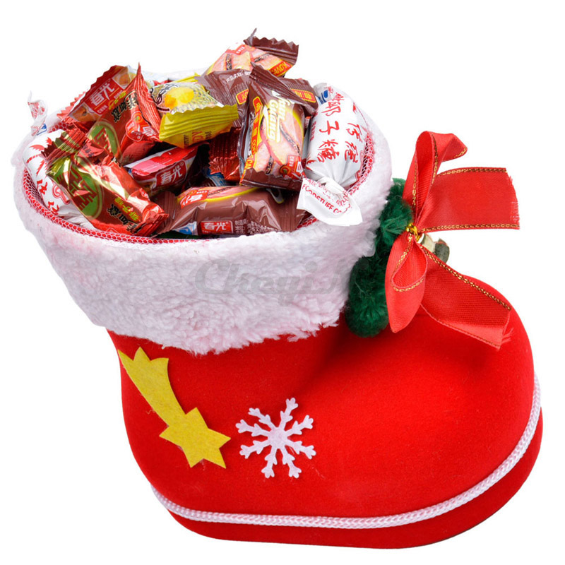 Bag Cute Santa Red Flocking Boots Candy Box Christmas Decorations ...
