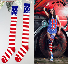 America National Flag Stripe Pentagram Women Five-pointed Star Stocking Sport Hip-hop Dance Movement Over Knee Barrled gxw005