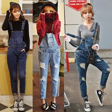 2015 New Free shipping Plus size Korean New Womens Jumpsuit Denim Overalls Casual Skinny Girls Pants Jeans Students jeans
