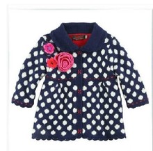 2014 new autumn & winter French style Catimini girl polka dot flowers sweater cardigan baby girls fleece lining coat clothing