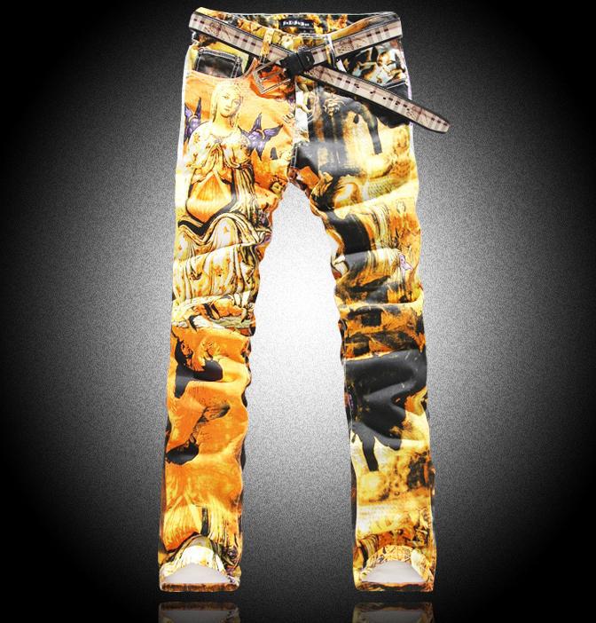Фотография Spring yellow Painted printing designer jeans fashion true jeans men famous brand mens jeans pants  skinny jeans men trousers