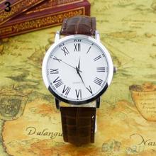 Men s Casual Business Roman Numerals Round Leatheroid Analog Quartz Wrist Watch 2878