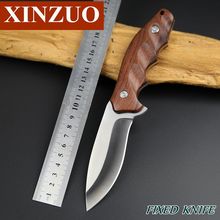 440A enterizos fijo de la lámina supervivencia de la caza cuchillos de la correa rosa roja Cocobolo madera W / cuero genuino vaina exterior exquisita
