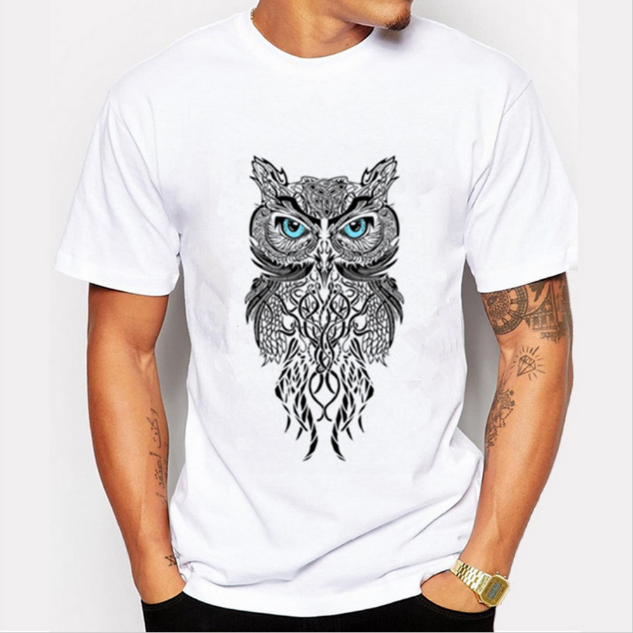 2016 Hot Casual Men T-shirt Owl Prints 21 Colors Man Round Neck Short Sleeved Cotton Top Shirt YH-M-42