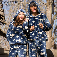 Song Riel autumn and winter flannel pajamas cartoon couple male and female thick hooded tracksuit suits Xin Na