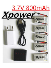 5pcs Xpower 3.7v 800mAh Lipo battery and USB charger with plug for syma X5C V391 Cheerson CX-30 CX-30w RC Quadcopter Part