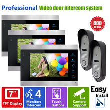 YSECU Video Door Intercom 3 Monitors Wired Video Door Phone Intercom 7 Inch TFT LCD Monitor Smart Door Viewer Doorbell Camera