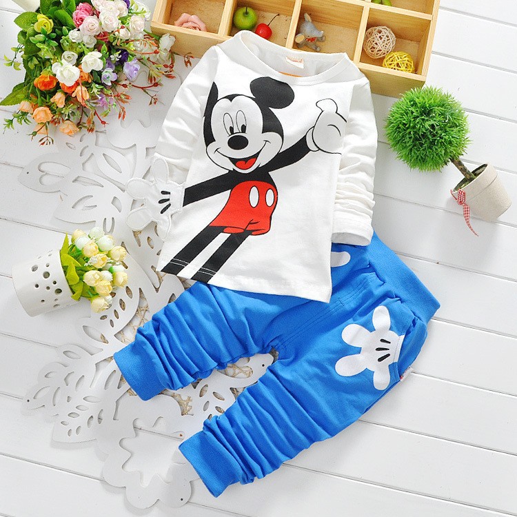 Fashion baby Cartoon clothing Suits Girls boys Minnie Mouse clothes baby 100 cotton shirts pants 2pcs