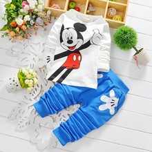 Fashion baby Cartoon clothing Suits Girls boys Minnie Mouse clothes baby 100 cotton shirts pants 2pcs