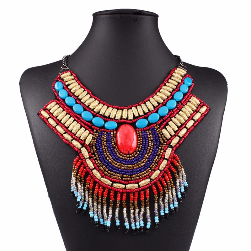 2016 Bohemia Fashion Luxury Vintage Chokers Necklace Beads Resin Tribal Ethnic Big boho jewelry mujer Statement Women Bijoux ZT