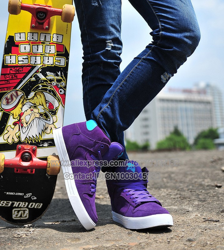 Wholesale Justin Bieber Skytop Chad Muska Purple Full Grain Leather Suede High Top Style Skate Shoes_13