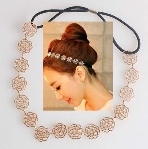 Fashion New Lovely Metallic Lady Hollow Rose Flower Elastic Hair HeadBand Headband Headwear Accessories Women Garland