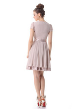 Girls Bridesmaid Dresses V neck Short Sleeves Sash Short Chiffon Bridesmaid Party Dress for Summer 2015