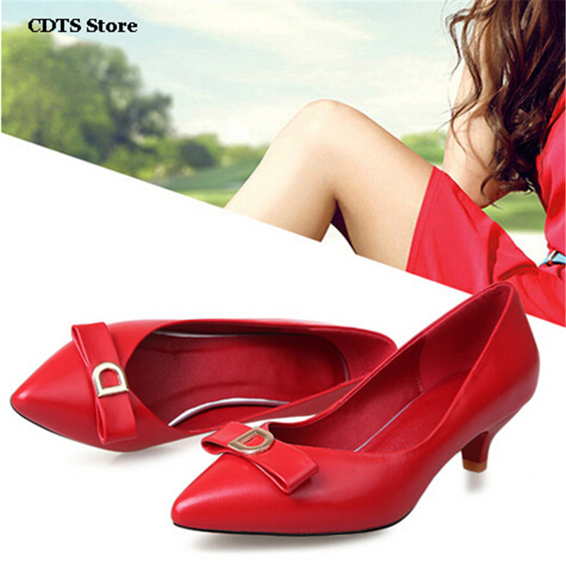 Фотография CDTS Genuine leather Spring bow pointed toe Pumps small yards 30 31 32 33 plus size 40 41 42 43 44 Med thin heels women
