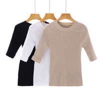 Half-sleeve-pullover-sweater-female-slim-low-o-neck-fifth-sleeve-basic-shirt-short-design-casual.jpg_200x200