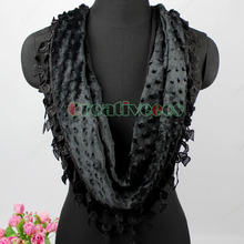 Stylish Elegant Fashion Women s Plush Polka Dot Bump 2 Layer Triangle Scarf Shawl Wrap Lace