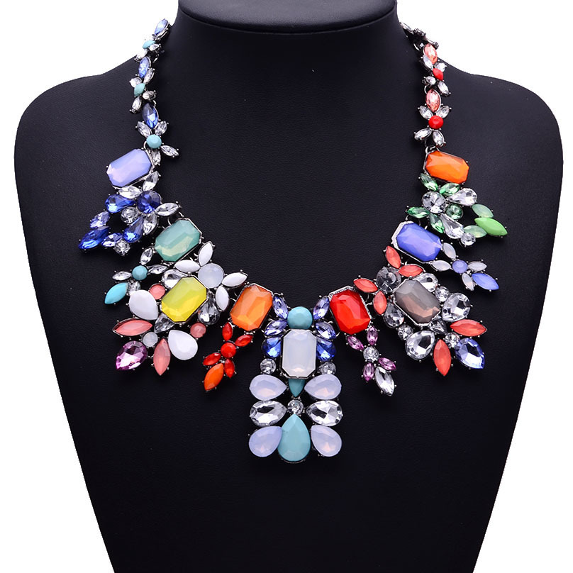 2014 Newest Women Statement Necklace Brand ZA Vintage Jewelry Flower Bib Multicolor Fashion Necklaces PendantsWomen Collar8730