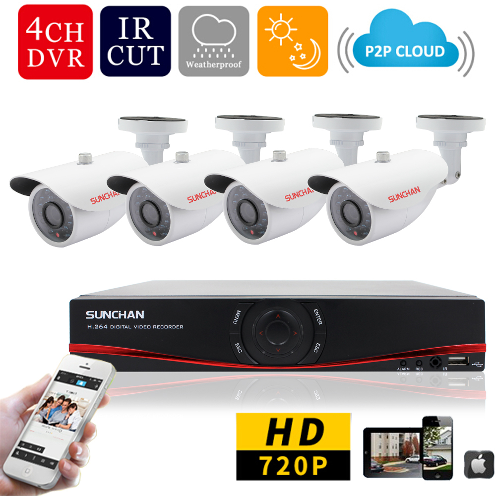 SUNCHAN 4CH 1MP HD AHD CCTV Camera 720P 24 Leds Day Night Vision Outdoor/Indoor Security Camera System Home Surveillance